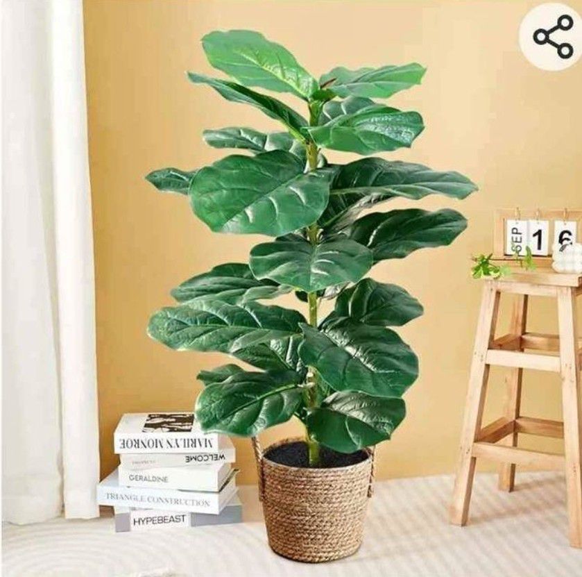 1508: Artificial Plants for Home Decor Indoor Faux Plant Fiddle Leaf Fig Tree 31.5" Tall with 24 Leaves & Pot Large Fake Plant 