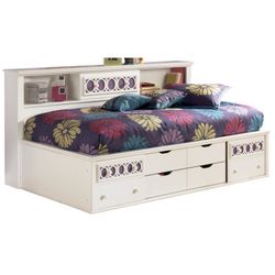 White Twin Daybed with Storage Drawers and Bookcase Headboard