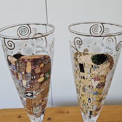 Champagne Flutes – Set of 2 – Gold Rim – NEW