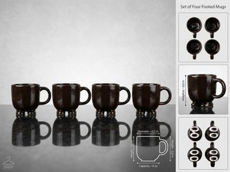 Dylan Kendall Black Ceramic Footed Mugs Set of 4 Novelty Paw Feet Coffee Cups