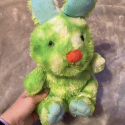 Animal Adventure Plush Green Bunny Rabbit White Polka Dot Blue Ears Feet Stuffed