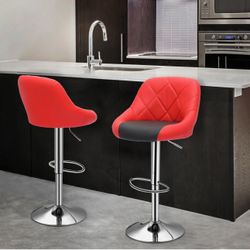 MoNiBloom High Bar Stools Set of 2, Modern PU Leather Adjustable Swivel Barstool, Armless Kitchen Island Counter Chairs with Back & Footrest, Metal Ba