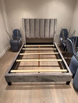 Luxury Full Velvet Bed Frame with Tall Channel-Tufted Headboard