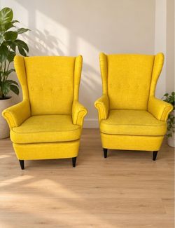 Set of 2 IKEA STRANDMON Wingback Chairs - Skiftebo Yellow Accent Armchairs