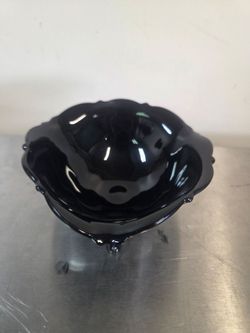 Black Amethyst Glass Footed Bowl