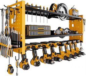 Power Tool Organizer Wall Mount,Cordless Drill Hanger Storage Rack 8 Drill Holder,3 Layers (Yellow)
