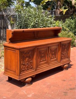 Antique French Renaissance Revival Quarter Sawn Oak 2 Piece Sideboard Buffet