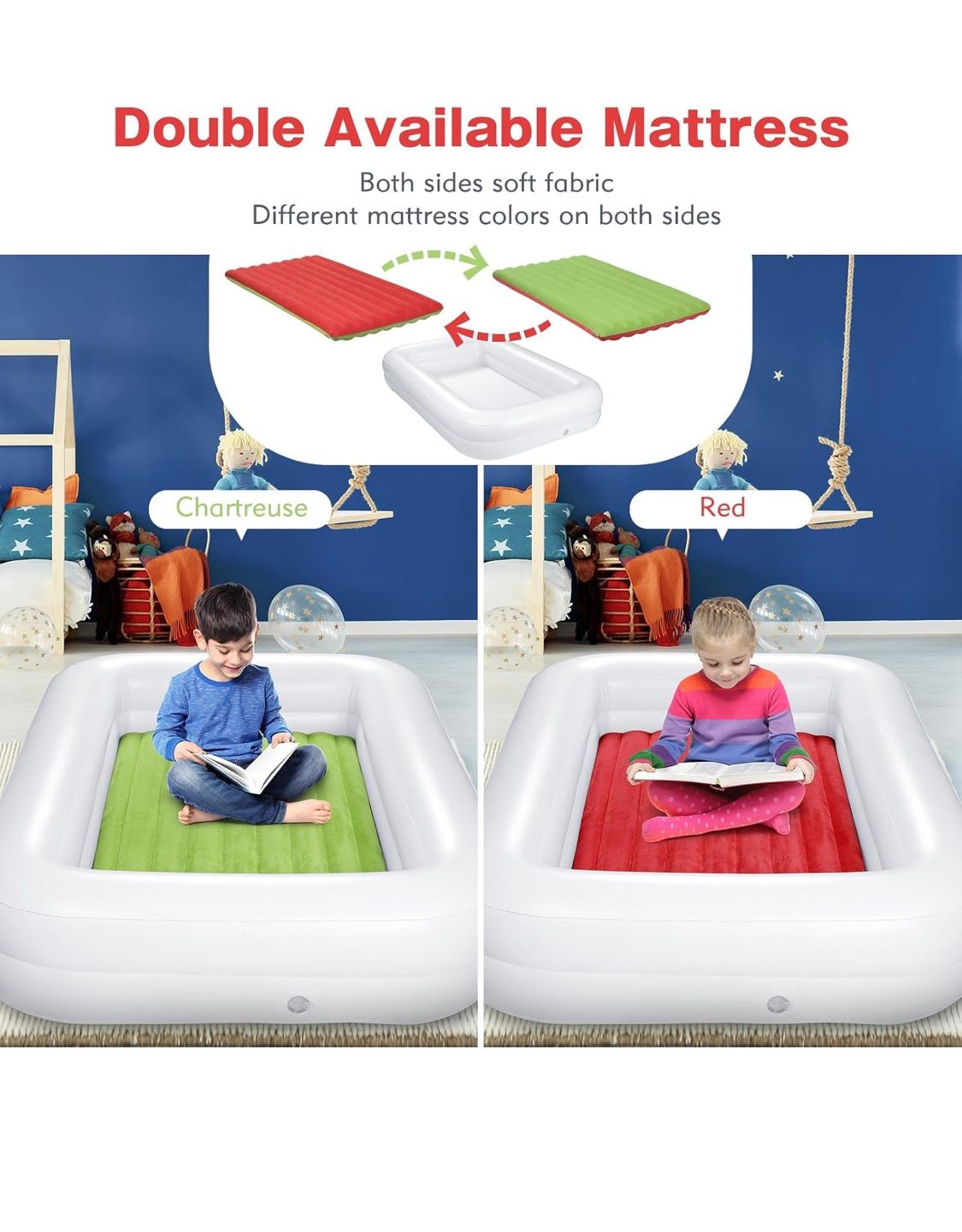 New Never Opened Toddler Travel Bed [4-Side] | Both Side Usable Toddler Air Mattress | Inflatable Toddler Bed | Portable Inflatable Kids Travel Toddle