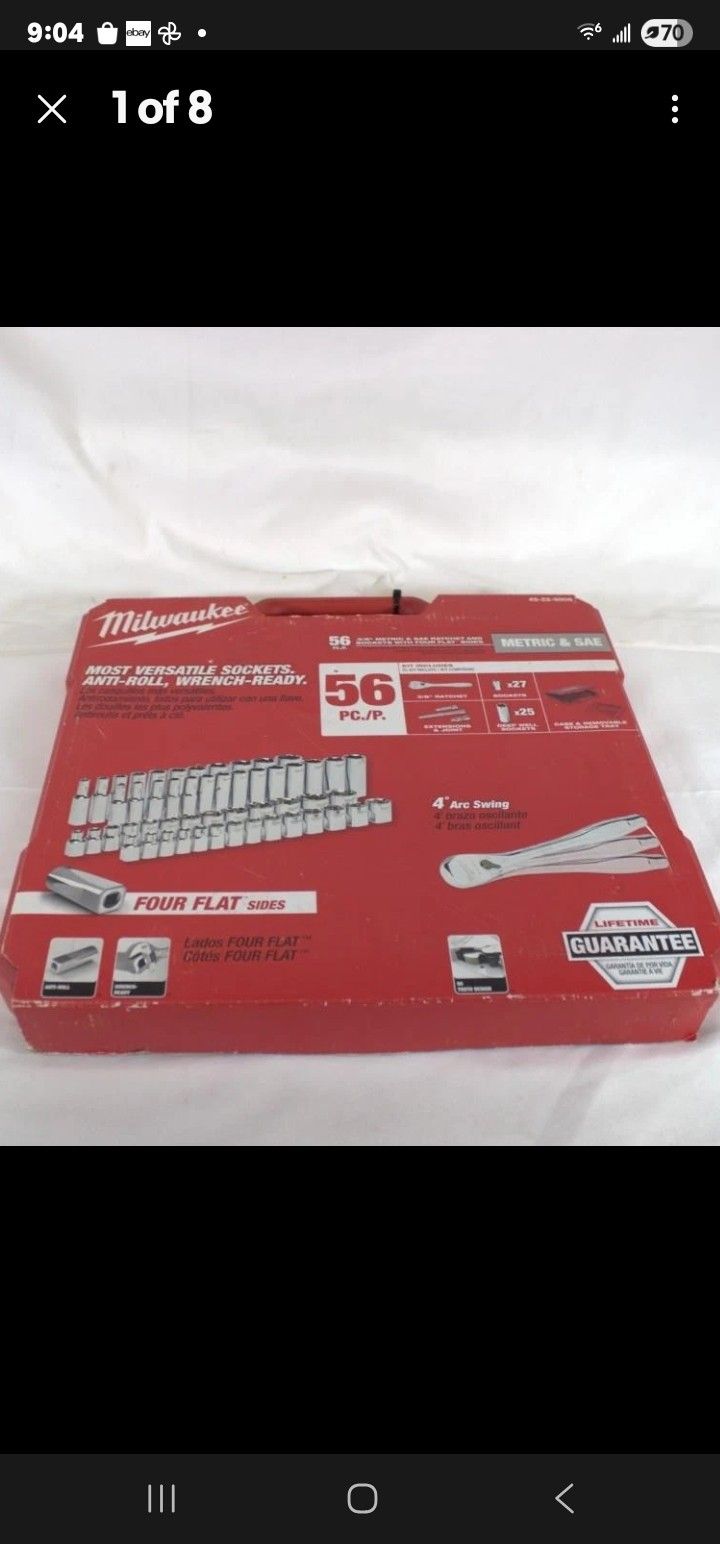 Milwaukee 48-22-9008 3/8" Drive 56PC Ratchet & Socket Set - SAE & Metric, New Lifetime Warranty