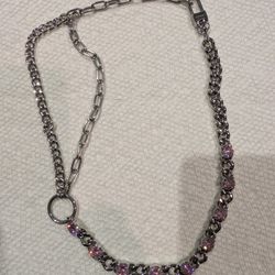 Vitaly Chain Necklace With 9 Pink Stone 