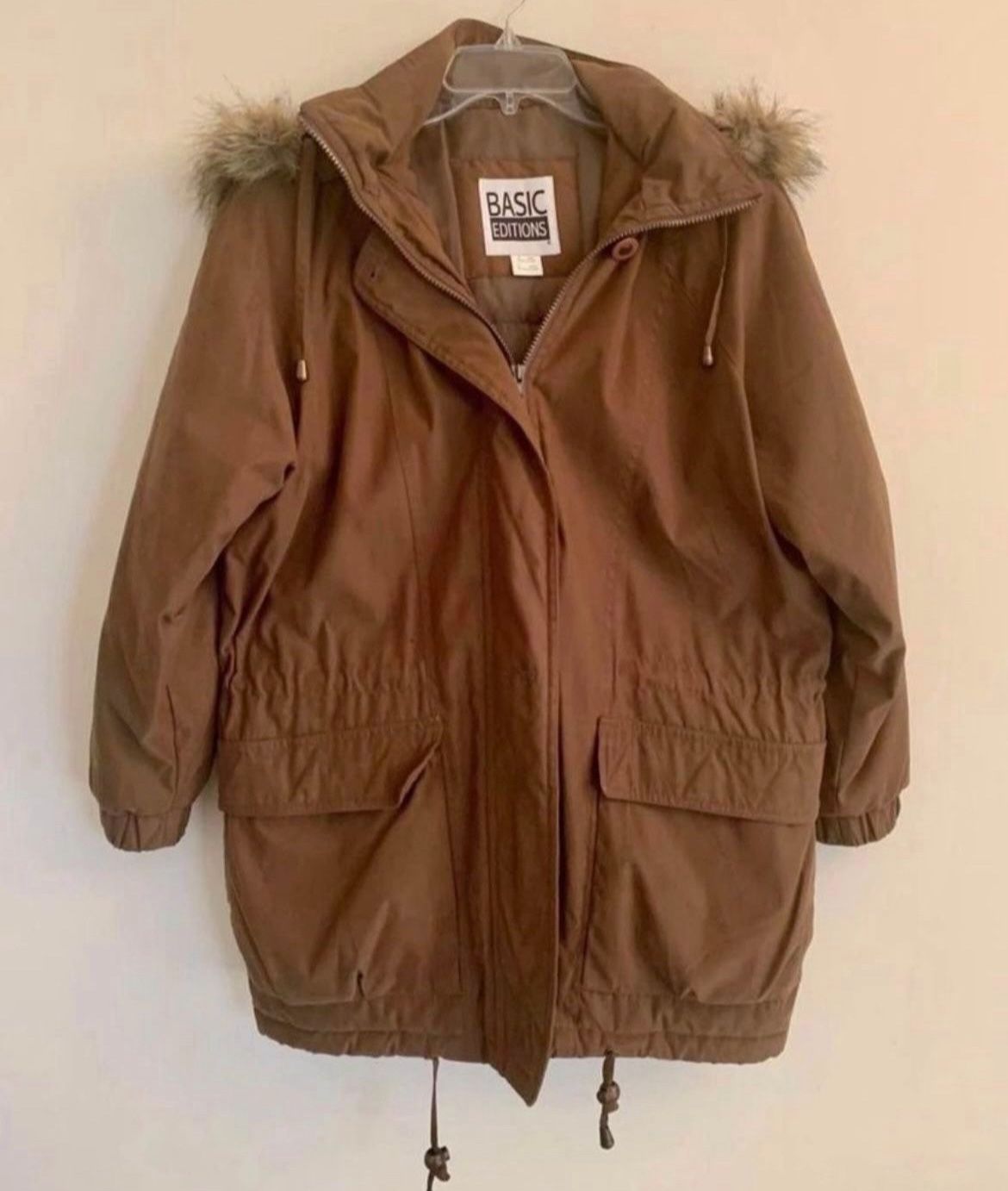 Ladies Faux Fur Trimmed Brown Parka Coat