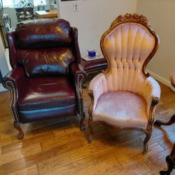leather chair  is recliner, both in excellent condition 
