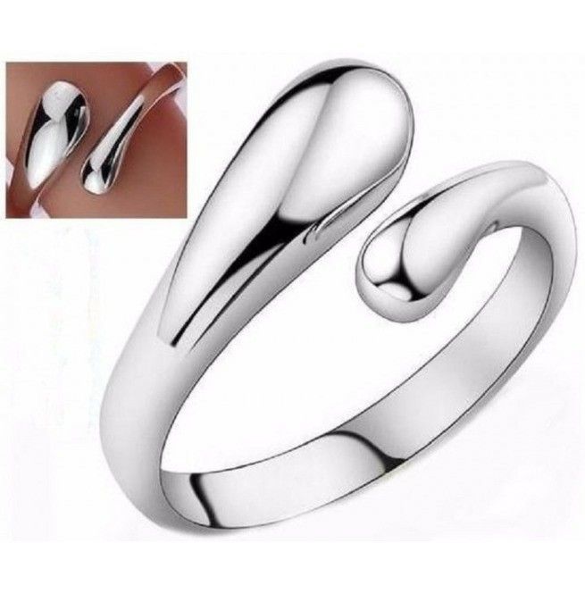 Classy Boho Sterling Silver Split Open Adjustable Teardrop Ring