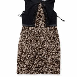 Karl Lagerfeld Leopard print dress with black lace trim and tie up detail