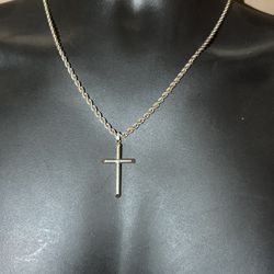  10k 20” 3.5 mm diamond cutt Simi hollow necklace with large 10k cross