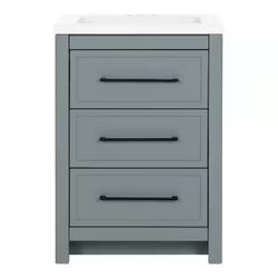 Home Decorators Collection Hailey 25 in. Single Sink Laguna Blue Bath Vanity with White Cultured Marble Top (Assembled)