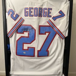 NFL Eddie George  Houston Oilers Signed Mitchell & Ness White Replica Jersey With  Frame Display 