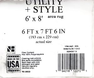 Rug 6'×8' area rug, 6Ft × 7Ft 6 inch, color milk.  Utility Style.