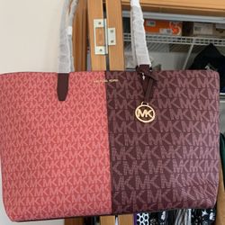 Michael Michael Kors Jet Set Large Tote Oxblood And Raspberry NWT