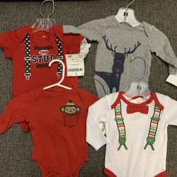 Baby Boy Size 0-3M Onesies, Sweater Outfits And Santa Suit