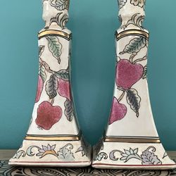 Vintage Hand Painted Chinoiserie Candleholders