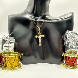 14K Two-Tone Gold Cross Pendant Necklace