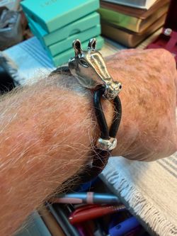 Silver Alloy 8” Horse Head Bracelet With Double Black PU Leather Cord