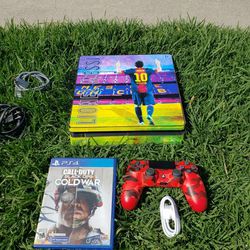 Soccer Player Messi Playstation 4 Slim 1TB 1,000GB with New controller & 1 New game $220! Ps4 slim firm