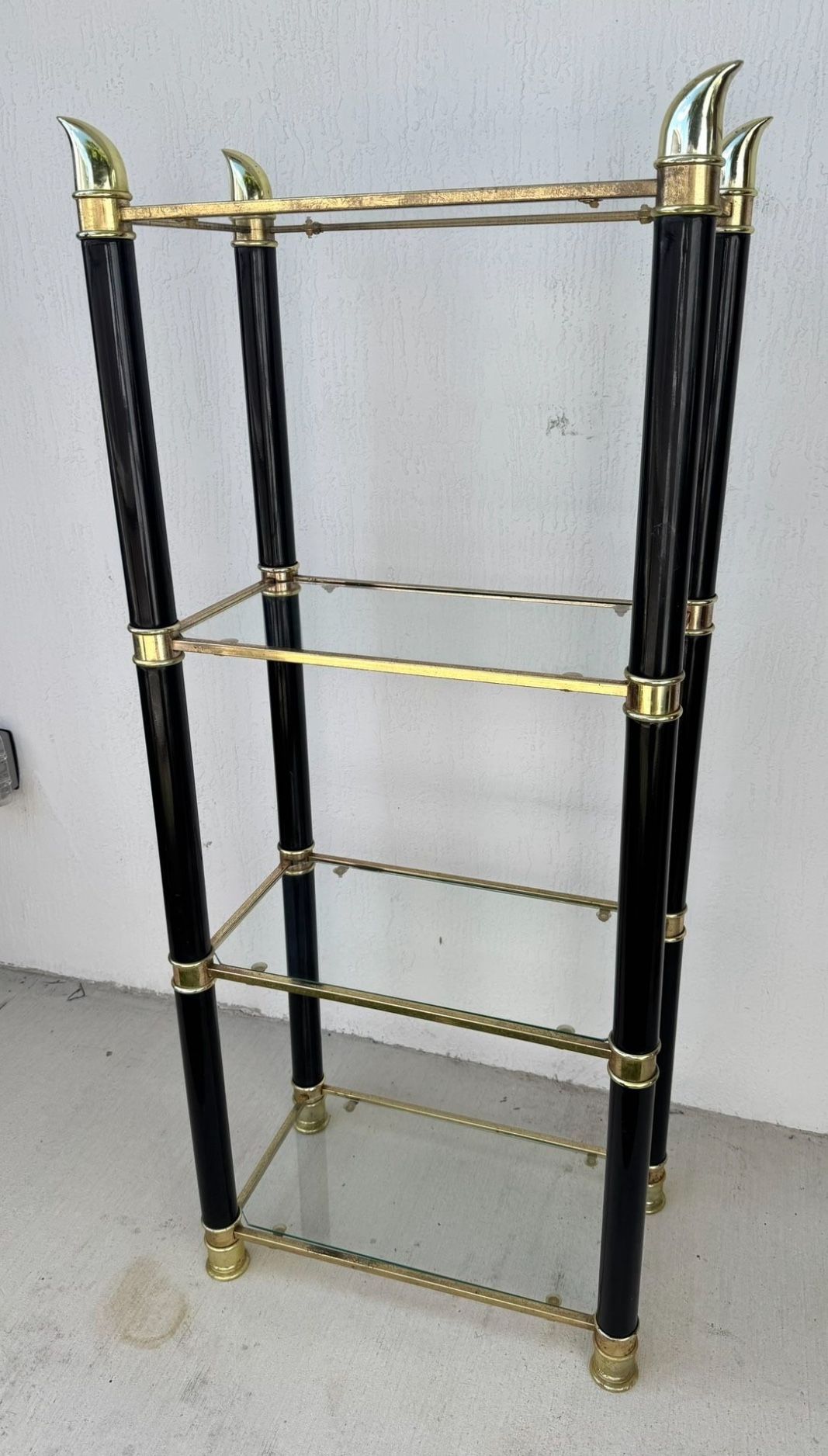 Asian Themed Black & Gold Accent Shelf w/ 4 Glass Shelves