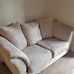 Beige Love Seat Couch + Chair 