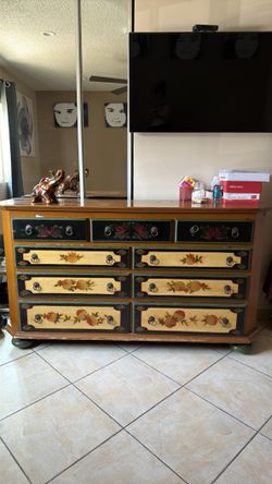 Vintage Hand-Painted Dresser – Unique Floral / Boho Style