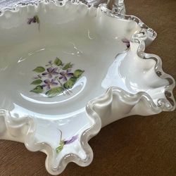 Fenton painted silver crest basket signed