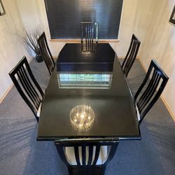 Black Lacquer Dining Table W/ 6 Chairs