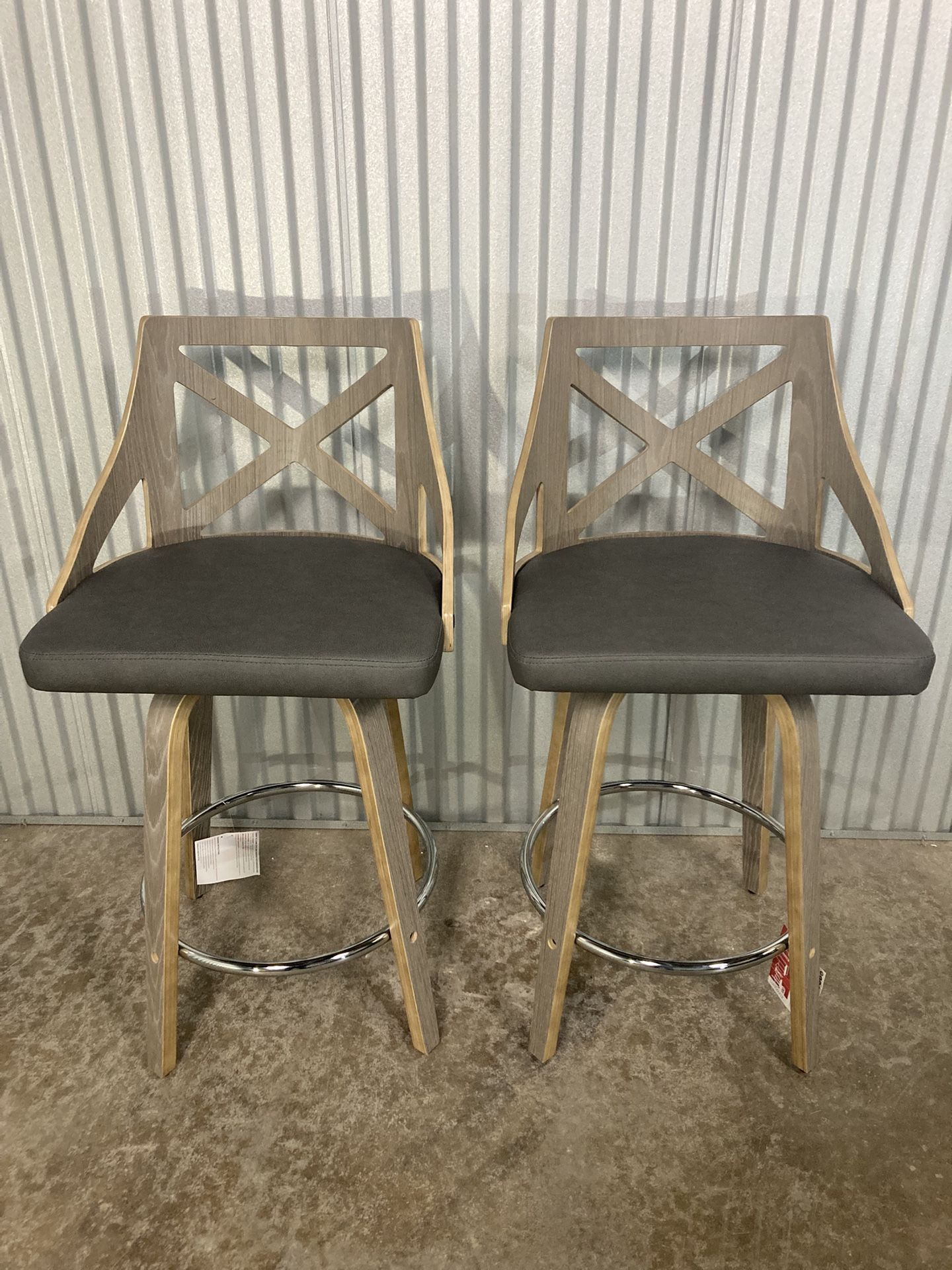 Charlotte 24” Counter Stools – Set of 2 (Light Grey Wood + Grey PU) ✨