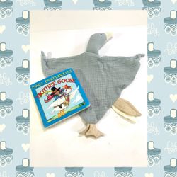 Little Blue Goose Crochet Lovey Security Blanket & Mother Goose Gift Set