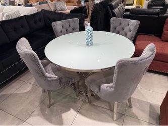 5pc Modern Dining Set ✨ Grey Velvet Chairs