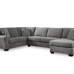 3 piece Gray Sectional Sofa Right or Left Facing Chaise 138x90 Top Stitching Accent Pillows  