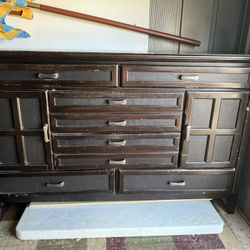 Large Solid Wood Dresser W/ Leather Inserts