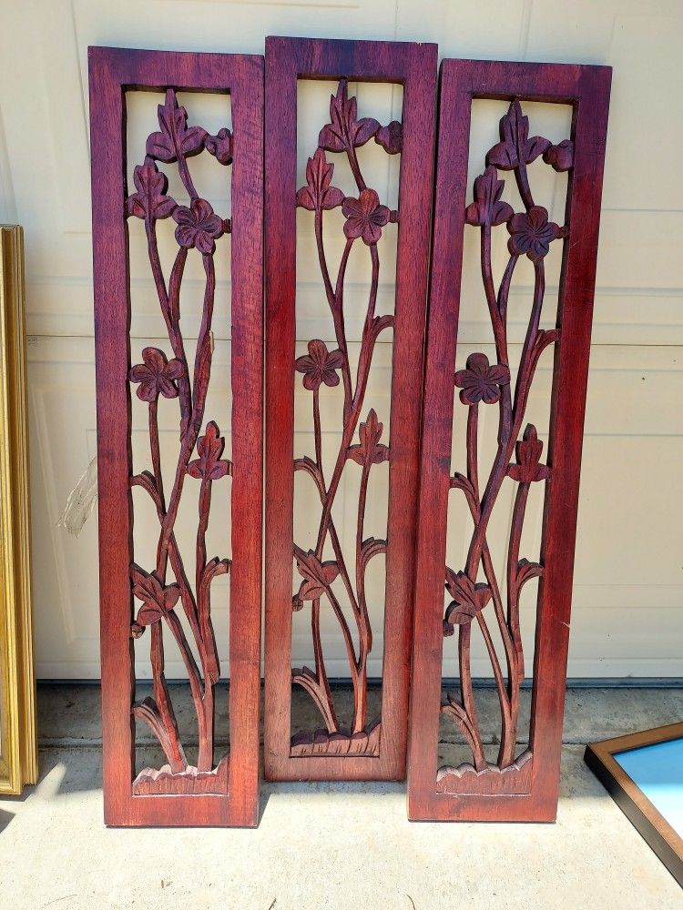 Three Wood Hand Carved Decorative Panels
