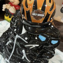 Harley Davidson on Fire VTG Leather Cookie Jar