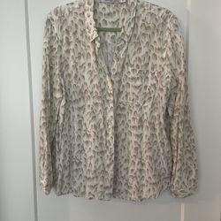 Calvin Klein (XL) Cream/Taupe Long Sleeve Blouse