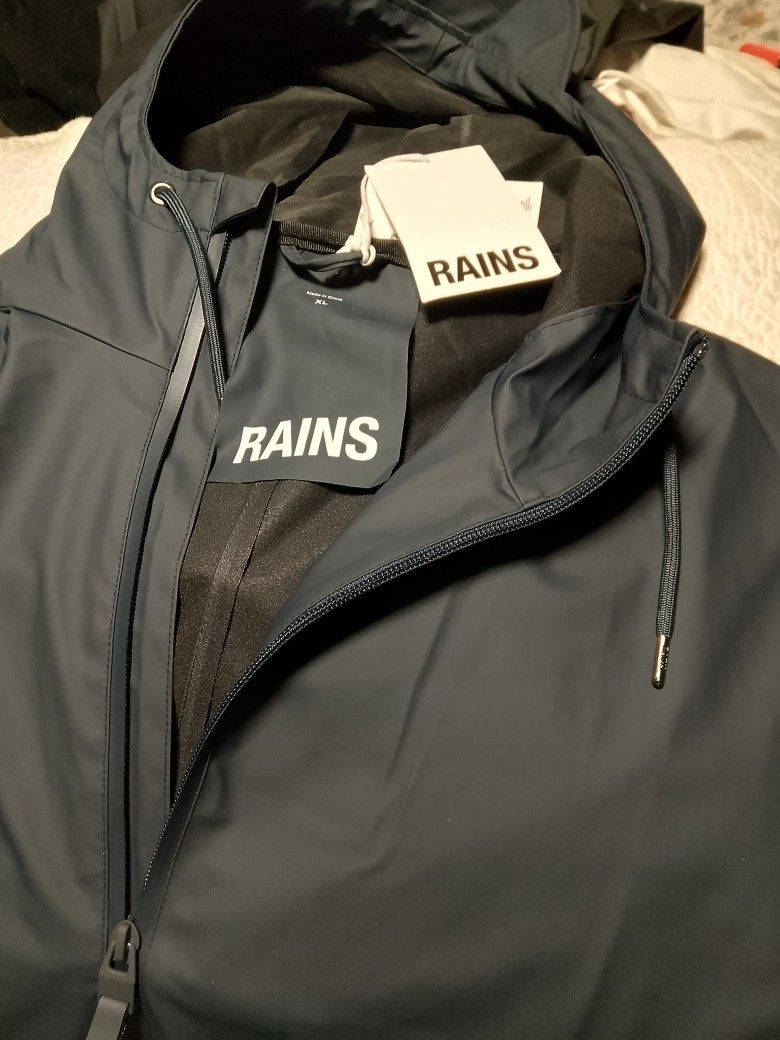 Brand New With Tags Rains Cargo Long Jacket W3 In Navy XL $$50!!
