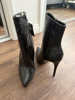 Black Croc Embossed Stiletto Ankle Boots