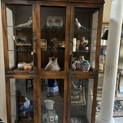 Lighted, Oak and Glass Curio Cabinet