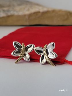 ❤️925 Precious Sterling Silver and 14k Solid Gold Genuine Diamonds Butterfly-Shaped Earrings!/ Aretes de Plata Esterlina! 👌🎁Post Tags: 10k 14k