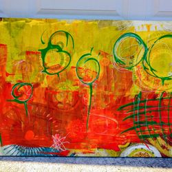 Original Abstract Painting Acrylic on Canvas *100.00* 54" x 27" Home Decor Artwork