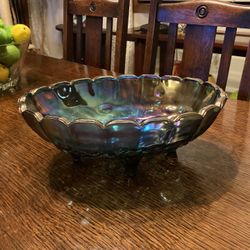 Vintage Carnival  Glass Footed Fruit Bowl