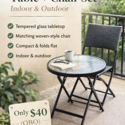 Modern Glass Folding Table + Chair Set – Indoor/Outdoor – Space-Saving