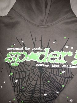 Sp5der Hoodie Gray Green Graphic