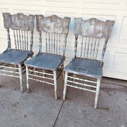 Chairs Antique Solid Oak Set Of 3 Distressed Finish